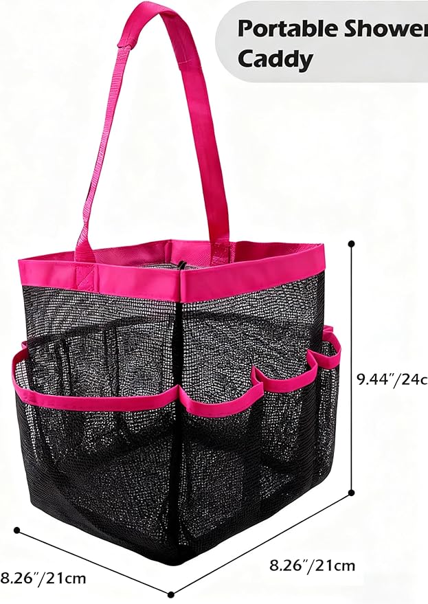 Mesh Shower Caddy Bathroom Portable College Dorm Essentials for Girls Guys Shower Tote Beach Camp Travel Hanging Toiletry Bag Rose