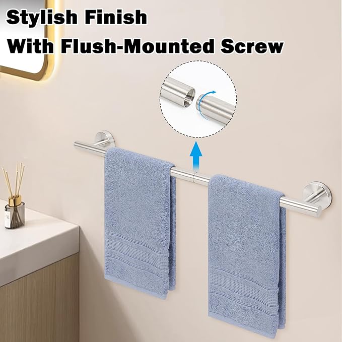 Livabber Bath Towel Bar, 304 Stainless Steel Towel Rack, Heavy Duty Towel Holder Wall Mounted for Bathroom/Kitchen, Usable Hanging Length-20.9 Inch, Total Length-23.7 Inch (Brushed Nickel)