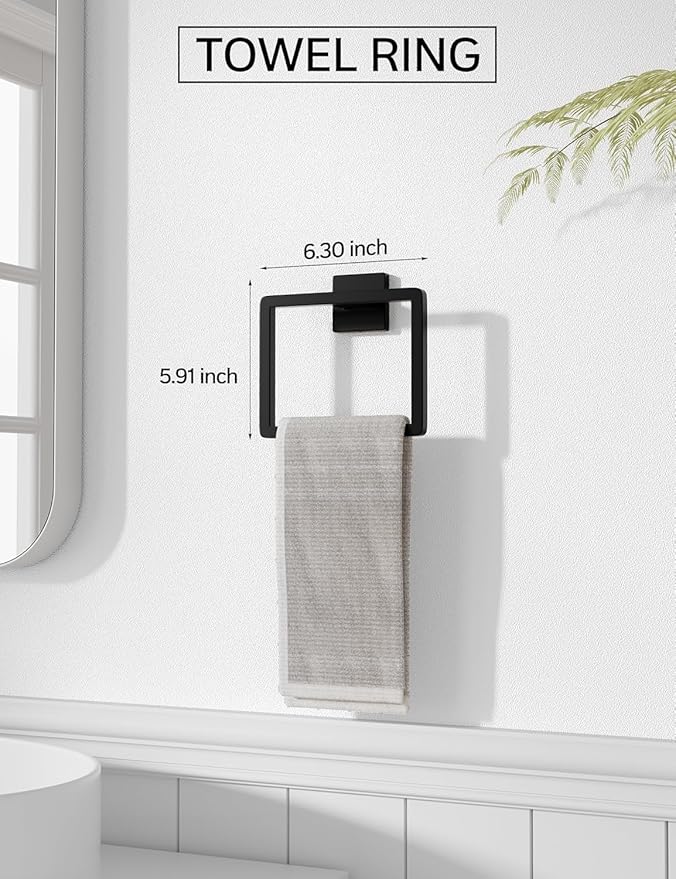 5-Pieces Matte Black Bathroom Accessories Set, SUS 304 Stainless Steel Bathroom Hardware Set, 16 Inch Towel Bar Set, Towel Holder Towel Racks for Bathroom Wall Mounted