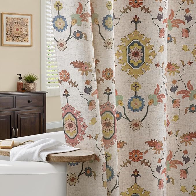 Boho Vintage Shower Curtain, Aesthetic Bohemian Patterned Shower Curtains for Bathroom, 72Wx84H