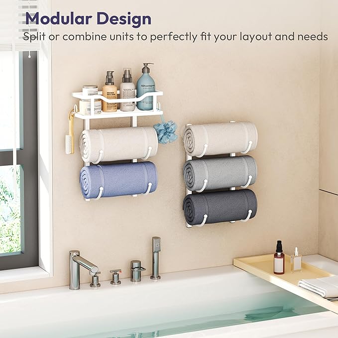 SWTYMIKI Over the Door Towel Rack - 6 Tier Towel Racks for Bathroom Wall Mounted, Towel Holder with Shelf, Hanging Rolled Towel Storage Organizer for Small Bathroom, Camper, RV, White