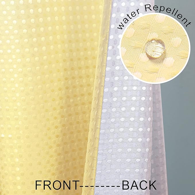 Mrs.Naturall Mellow Yellow Beige Shower Curtains for Bathroom Sets of Hooks Waterproof Waffle Textured Soft Warm Tone Winter Shower Curtain 72 Inch Length Butter Cream Pastel Pale Yellow