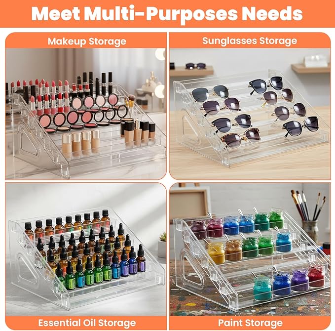 2 Pack 7 Tier Oil Nail Polish Display Rack Sunglass Essential Nail Polish Organizers Acrylic Makeup Oils Ink Storage 84 Bottles Nails Polishs Large Capacity No Tool Needed Assembly Clear