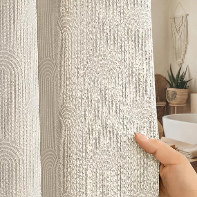 Boho Shower Curtain Cotton Morden Mid Century Minimalist Arch Texture Shower Curtain for Bathroom, Greige,72" W X 72" L