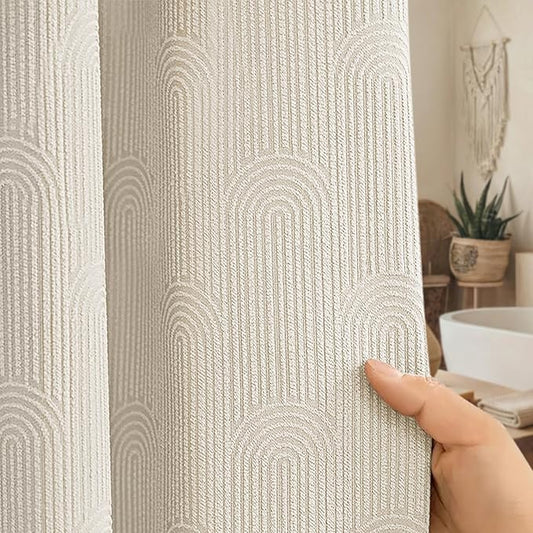 Boho Shower Curtain Cotton Morden Mid Century Minimalist Arch Texture Shower Curtain for Bathroom, Greige,72" W X 72" L