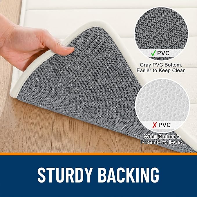 OLANLY Memory Foam Bath Mat 44x32, Super Soft Absorbent Bathroom Rugs, Quick Dry, Machine Washable Shower Floor Rugs, Bathmat Carpet, Bathroom Home Decor Accessories, Ivory