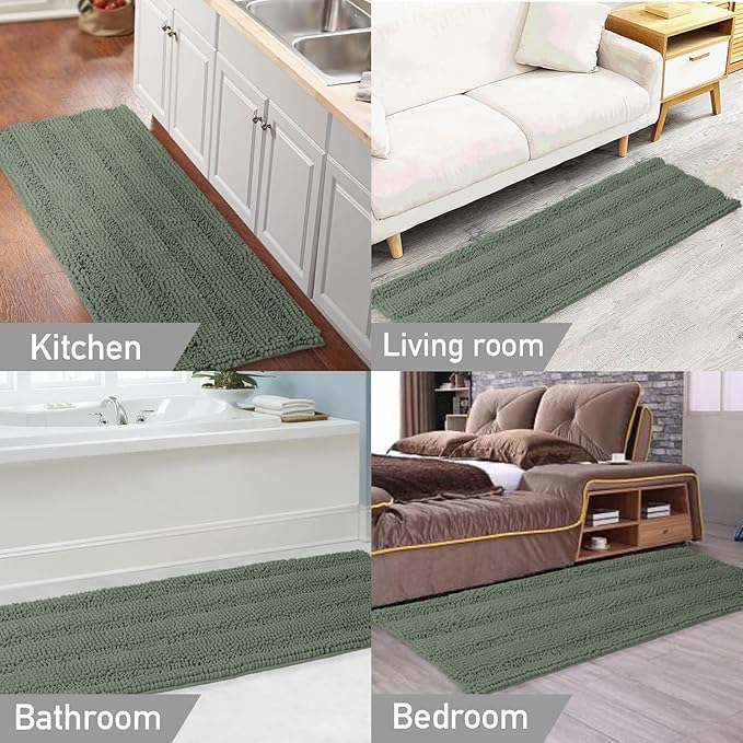 Turquoize Bath Mat, Green Bay, 47" x 17", Plush Chenille, Non-Slip, Machine Washable