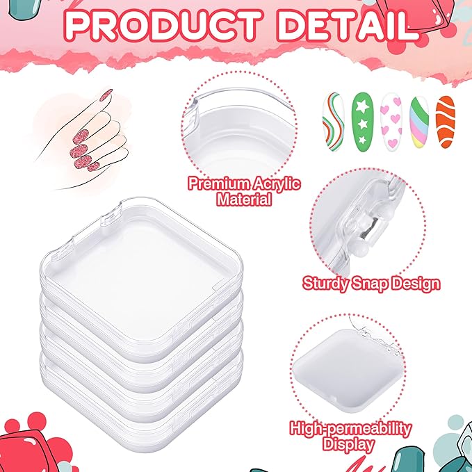 AceOrbit 48 Pcs Press on Nail Boxes with 180 Pcs Adhesive Double Sided Tape Acrylic Press on Nail Packaging Cases White Transparent Storage Case Organizer for Display Art Salon Supplies