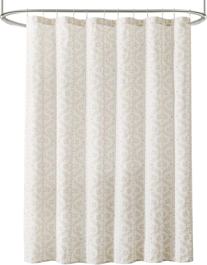 Lush Decor Doreen Delicate Floral Linen Textured Shower Curtain Single 72" W x 72" L Neutral - Floral Shower Curtains for Bathroom - Bathroom Curtain