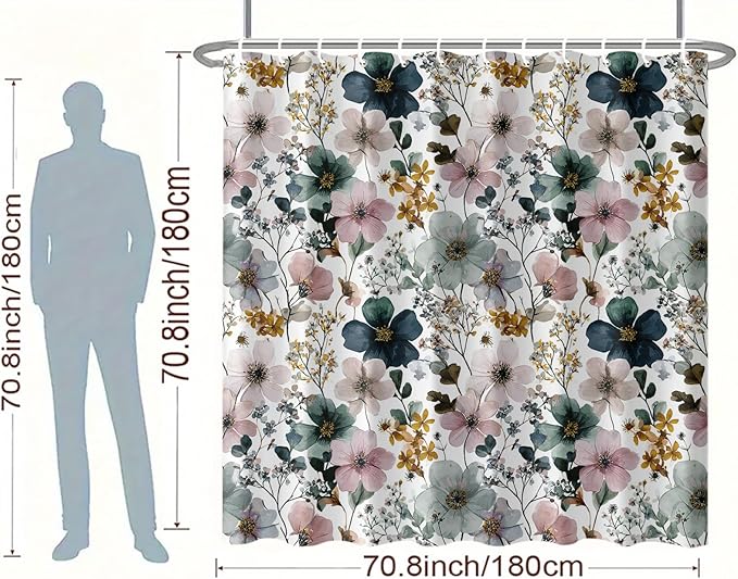 Watercolor Floral Shower Curtain 72x72 Inch Elegant Hand Painted Flower Print Bathroom Curtain Fabric for Vintage or Modern Decor