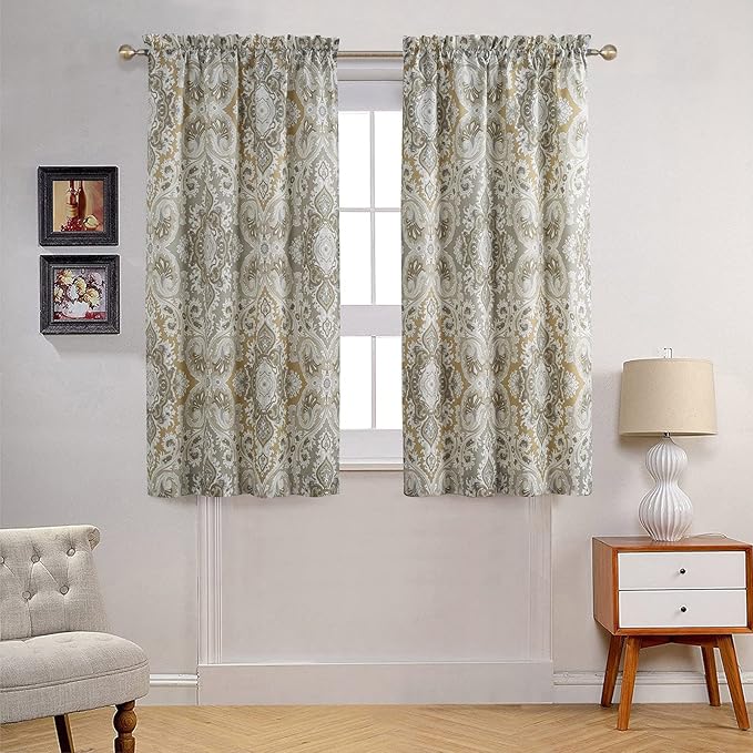 Palermo Vintage Gray Pinted Paisley Window Curtain Pair,Farmhouse Taupe 2 Panels Set,Each 42" W x 63" L and Total 84" Wide and 63" Long
