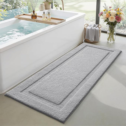 LUMI Extra Large Ultra Soft Bathroom Rugs Non Slip with Rubber Backing, Absorbent Washable Bath Mat Quick Dry, Upgraded Premium Microfiber Plush Carpet for Bathtub and Shower Floor, Grey, 24x60
