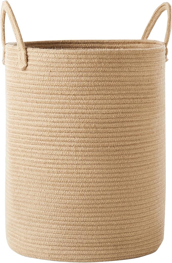 15Dx20H inches Jute Woven Hamper Laundry Basket Wicker Rope Clothes Hamper for Baby Nursery Kids Tall Rattan Blanket Basket in Living Room Bedroom 62L Large Capacity