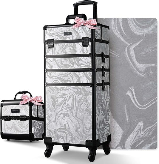 BYOOTIQUE Makeup Train Case with Portable Cube Case Cosmetic Organizer Graystone