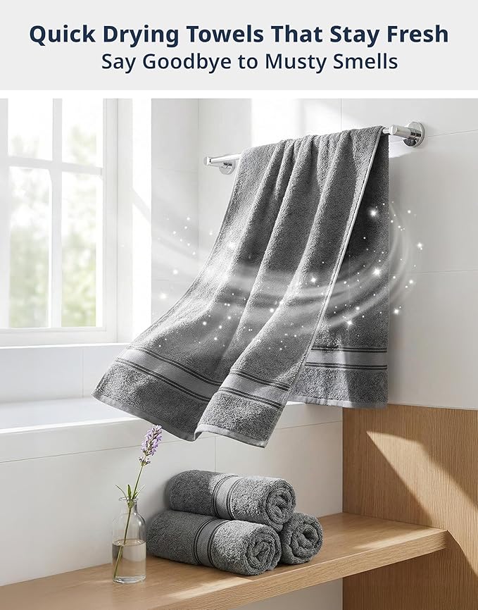 LANE LINEN Bath Towel Set of 12 – Premium 100% Cotton Towels for Bathroom, 4 Bath, 4 Hand & 4 Washcloth, Zero Twist, Hotel Collection Towels, Gentle on Body, Absorbent & Ideal for Everyday Use – Grey