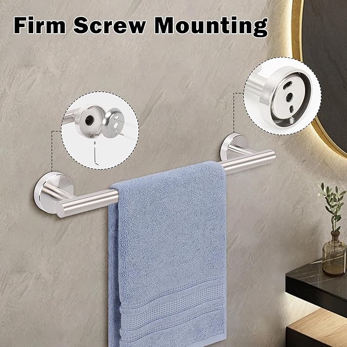 Livabber Bath Towel Bar, 304 Stainless Steel Towel Rack, Heavy Duty Towel Holder Wall Mounted for Bathroom/Kitchen, Usable Hanging Length-9.3 Inch, Total Length-12 Inch (Brushed Nickel)