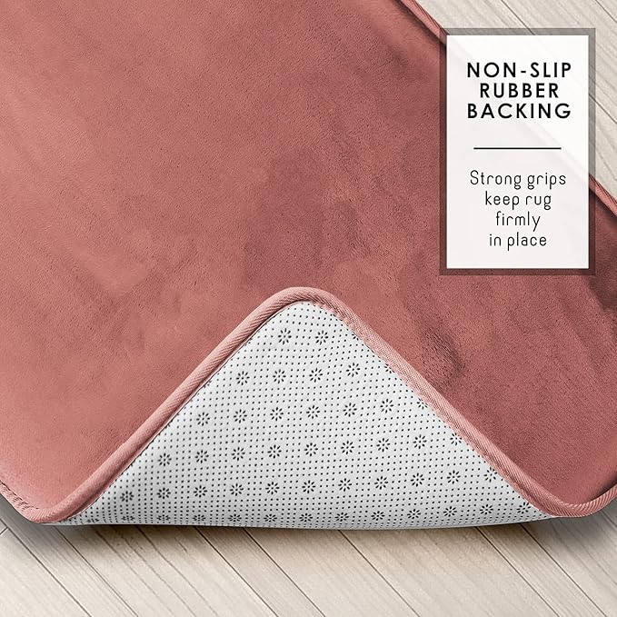 Clara Clark Bathroom Rugs, Velvet Memory Foam Bath Mat, Non-Slip, Machine Washable Bath Rugs - Dries Quickly, Ultra Soft Plush Bath Mats for Bathroom, 17 x 24, Misty Rose