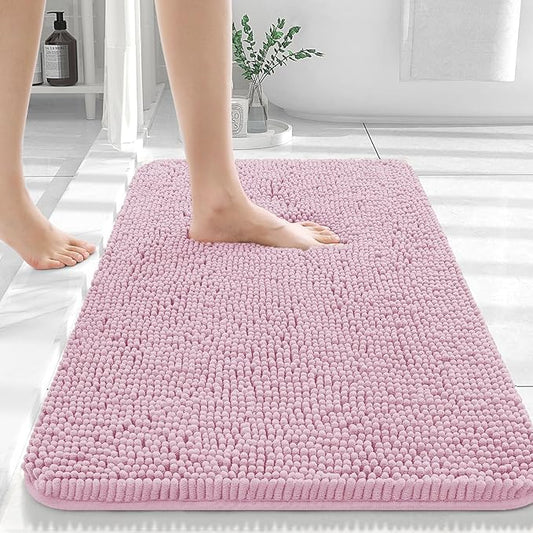 OLANLY Bathroom Rugs 45x27, Extra Soft Absorbent Chenille Bath Rugs, Rubber Backing Quick Dry, Machine Washable Bath Mats for Bathroom Floor, Tub and Shower, Home Decor Accessories, Dusty Rose