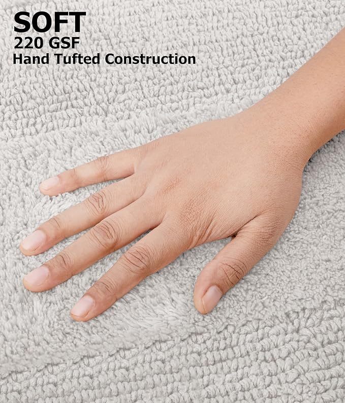 COTTON CRAFT Luxurious Bath Mat Rug - Set of 2 Reversible Heavyweight Step Out Bath Mats for Bathroom Floor, Tub and Shower - Pure Cotton Soft Plush Absorbent Tufted Racetrack Mat - 17 x 24 - Platinum