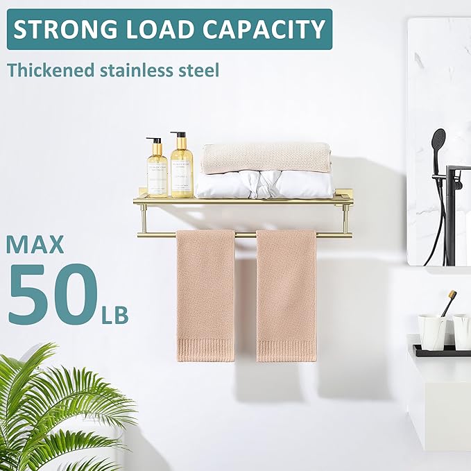Alise Towel Racks for Bathroom Wall Mounted,24 Inch Bathroom Towel Rack with Tower Bar,Double Towel Racks for Bathroom,SUS304 Stainless Steel Bathroom Towel Holder Brushed Gold