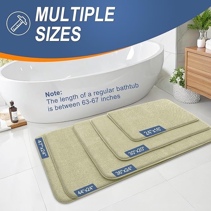 OLANLY Thick Memory Foam Bath Mat Rug 24x16, Extra Soft Absorbent Bathroom Rug, Quick Dry Bath Mats, Non-Slip, Machine Washable Carpet for Bathroom, Tub and Shower, Home Decor Accessories, Vanilla