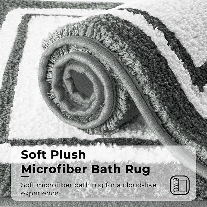 GRANNY SAYS Microfiber Bathroom Rugs Non Slip Washable, Water Absorbent Bathroom Mats for Tub, Soft Bath Mats for Bath Floor & Shower, Bath Rug, 24" x 48", Deep Grey Bath Rugs