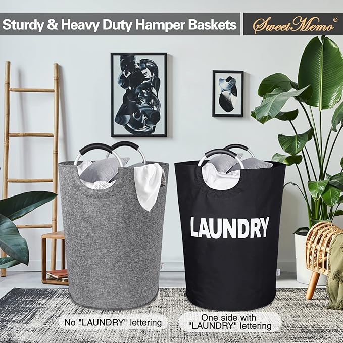 Huge Laundry Basket Collapsible 160L, Oversized Clothes Hamper Bag with Handles – Tall Folding Dirty Laundry Bin, Sturdy Laundry Sorter for Family, Heavy Duty – Jumbo Size - Black