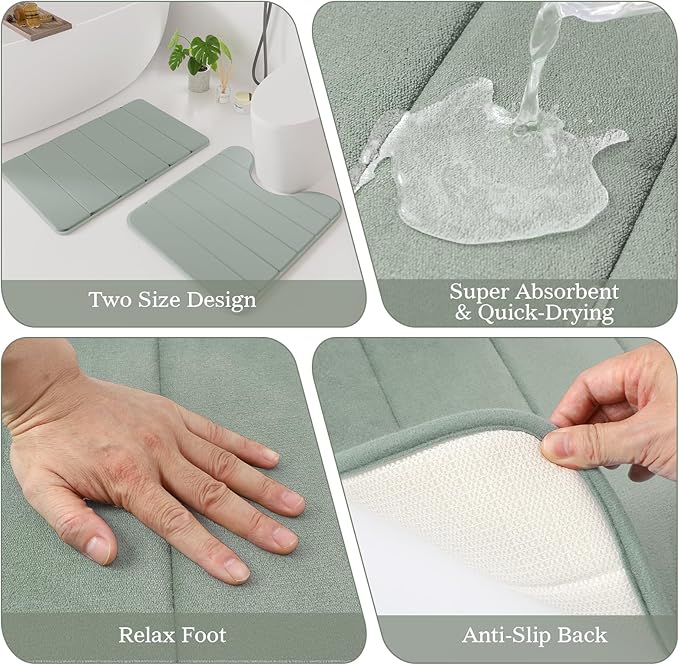 Sage Green and Gold Bathroom Accessories Set - Bathroom Sets, 25PC Bath Accessory Set, Bathroom Sets with Push Top Trash Can, Shower Curtain and Rugs, Toilet Brush, Trash Can & Soap Dispenser