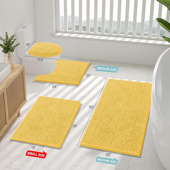 Smiry Luxury Chenille Bathroom Rugs 36x24, Extra Soft and Absorbent Shaggy Bath Mat, Machine Washable, Non-Slip Plush Carpet Runner for Tub, Shower, and Floor, Home Decor Accessories, Yellow