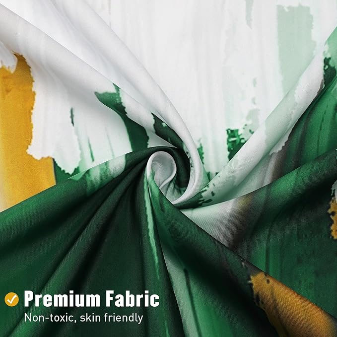 MitoVilla Dark Green & Gold Shower Curtains for Chic Modern Abstract Bathroom Decor, Emerald Green Fabric Shower Curtain, Brush Strokes Oil Painting Style, 72 x 72