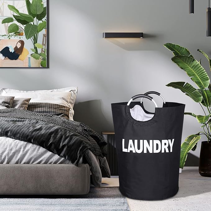 Huge Laundry Basket Collapsible 160L, Oversized Clothes Hamper Bag with Handles – Tall Folding Dirty Laundry Bin, Sturdy Laundry Sorter for Family, Heavy Duty – Jumbo Size - Black