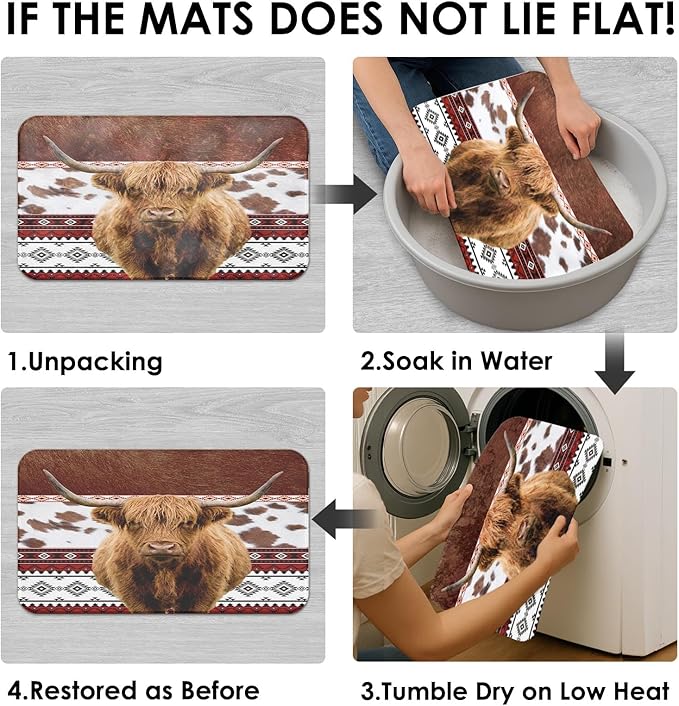 Western Highland Cow Shower Curtain Set with Toilet Lid Cover and Non-Slip Rugs, Cowhide Print Rustic 4 Pcs Shower Curtain with 12 Hooks, Farmhouse Bathroom Set with Rugs and Accessories