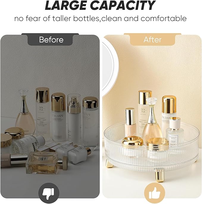 Makeup Perfume Organizer, 360° Rotating Lazy Susan Storage Tray, Large Capacity Cosmetics Storage Display Case for Countertop Bedroom Bathroom and Kitchen(11.02''×11.02''×4.33'')