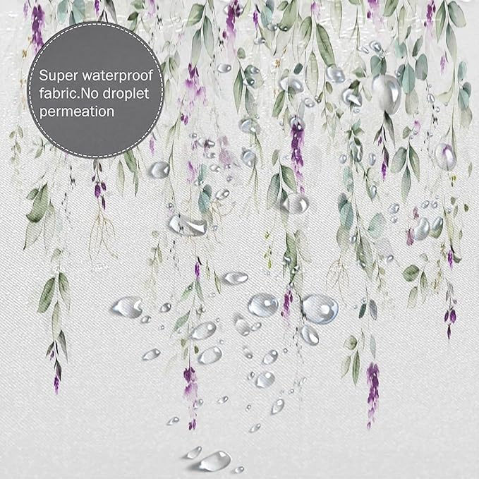 Purple Floral Shower Curtain Watercolor Flowers Modern Minimalist Wildflower Bathroom Decor Fabric Curtains with Hooks 72x72 Inches(183x183cm), Style-10