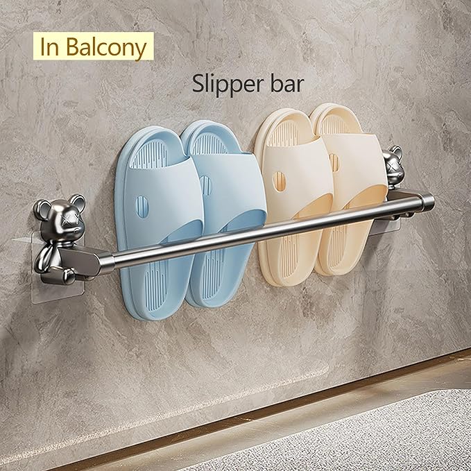 Towel Bar No Holes No Nails - 40cm Gray Bathroom Towel Racks, Wall Mount ABS Towel Holder for Bath,Rust Resistant, Self-Adhesive Buckle Easy Installation,4-Pack