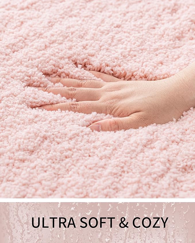 Bathroom Rugs Non Slip Washable 36x24, Ultra Thick Soft Microfiber Absorbent Bath Mats, High Density Foam Latex Non Slip Backing Bath Rugs, Fluffy Floor Carpet for Tub&Shower, Pink