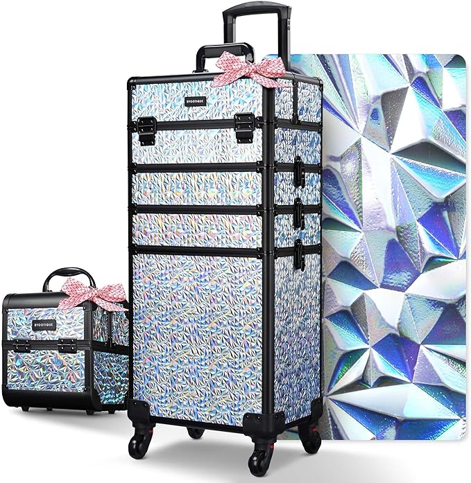 BYOOTIQUE Makeup Train Case Kit with Cube Case Cosmetic Organizer Mermaid Silver