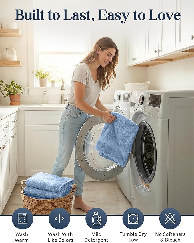 LANE LINEN 100% Cotton Premium Bathroom Towels Set - 16 Pieces - Ring Spun, Quick Dry, Super Soft & Highly Absorbent - 4 Bath, 8 Washcloths, 4 Hand Towels for Bathroom - Pre Shrunk - Cerulean Blue