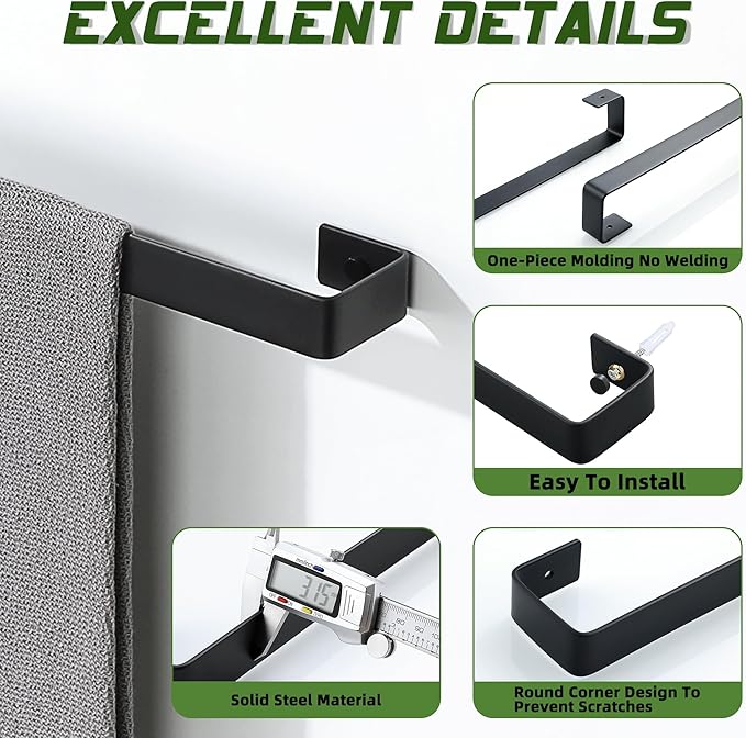 Alise Bath Hand Towel Holder, SUS304 Stainless Steel Towel Rack, Wall Mount Towel Hanger for Bathroom, Lavatory, Kitchen, Matte Black, 24 Inch