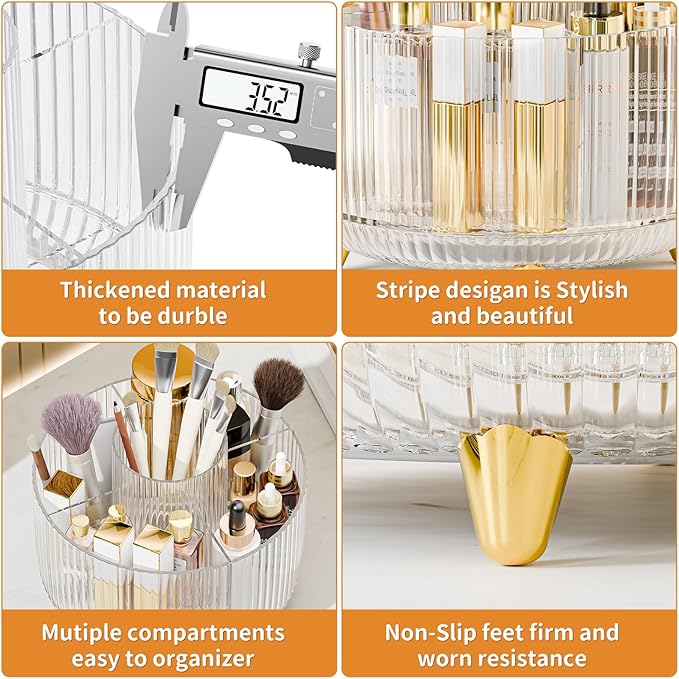 Clear Rotating Makeup Organizer Countertop for Vanity, 360?? Makeup Brush Holder Organizer with 5 Compartments, Transparent Cosmetic Storage for Lipstick, Skincare, Bathroom Counter(Transparent)