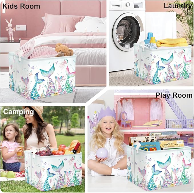 Fantasy Princess Laundry Hamper Colorful Large Storage Basket Collapsible Parents Organizer Kids Toy Clothes Bins for Bedroom, Bathroom, Mermaid, 36L