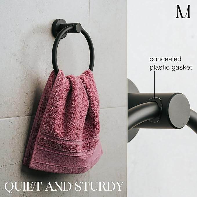 Marmolux Acc 2 PCS Matte Black Bathroom Hardware Set - Hand Towel Holder for Bathroom Wall + Black Toilet Paper Holder Wall Mount | Towel Holder Hanger Rack Stainless Steel Bathroom Set - Towel Rack