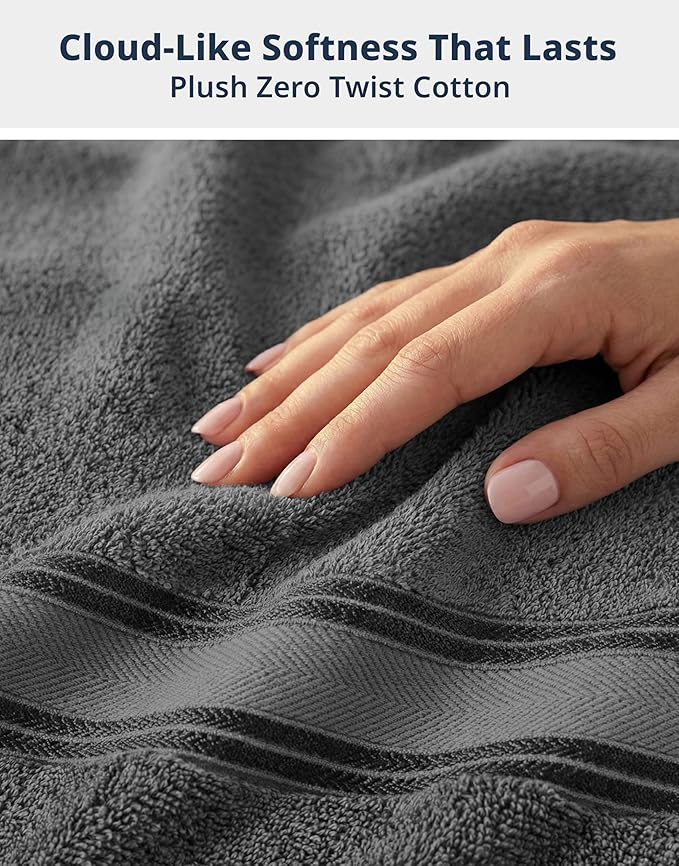 LANE LINEN 100% Cotton Bath Towels Set of 4 (28"x54") - Zero Twist, Mercerized Cotton Extra Large Bathroom Towel Sets - Quick Dry, Soft & Absorbent Grey Towels Set - Pre Shrunk, Fade Resistant - Grey