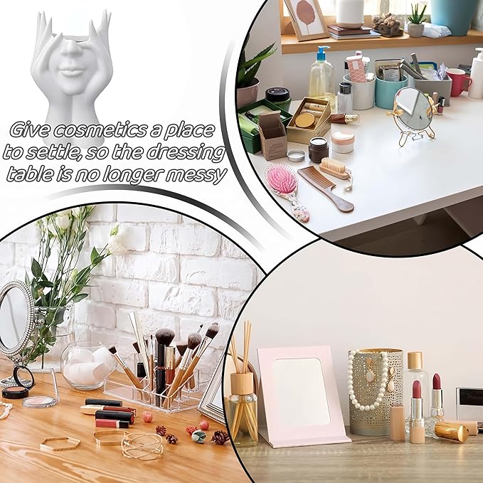 Make Up Brush Holder Organizer Face-Shaped Pen Holder Vase Organizer Abstract Art Face Hand Design Travel Cosmetic Holder | Makeup Organizer For Brushes (pink)