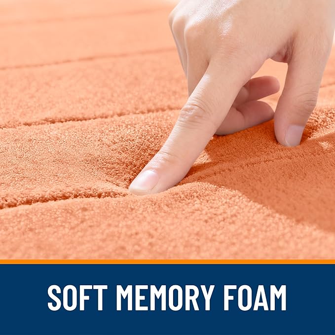 OLANLY Memory Foam Bath Mat 44x32, Super Soft Absorbent Bathroom Rugs, Quick Dry, Machine Washable Shower Floor Rugs, Bathmat Carpet, Bathroom Home Decor Accessories, Peach