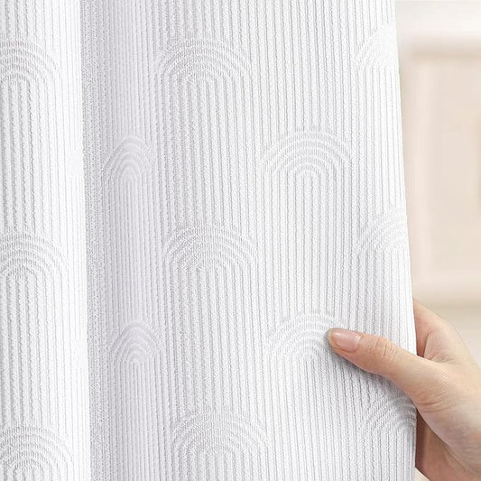 White Shower Curtain Boho Cotton Texture Mid Century Minimalist Arch Shower Curtain for Bathroom,72" W X 72" L