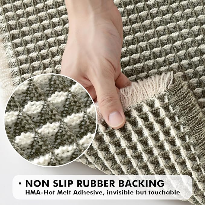 MIULEE Set of 2 Waffle Bathroom Rugs, Boho Bath Rugs Non Slip Washable, Super Absorbent Bath Mats, Ultra Soft Rubber Backed Shower Mats for Bathroom Floor, Tub, Green & Cream, 17x24 Inch