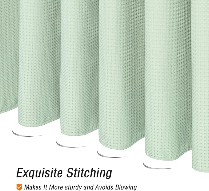 Gibelle Small Stall Shower Curtain 36 x 72, Narrow Half Waffle Weave Textured Fabric Shower Curtain for Bathroom, Water Repellent, Machine Washable, Mint Green