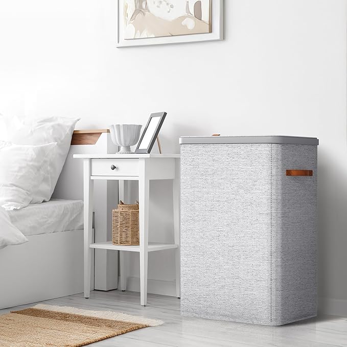 Sorbus Laundry Hamper with Lid - Collapsible 2-Compartment Fabric Laundry Basket with Handles and Removable Laundry Bag – 45 Gallon (170 L) Dirty Clothes Hamper for Bedroom, bathroom and dorm (Gray)
