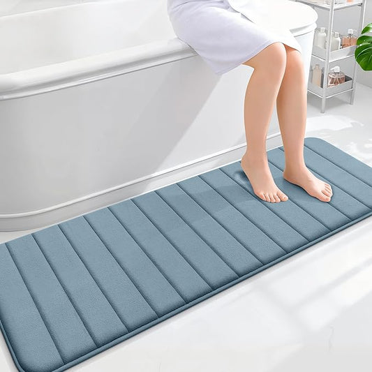 OLANLY Memory Foam Long Bathroom Rugs Runner 59x20, Super Soft Absorbent Bath Mat, Quick Dry, Machine Washable Shower Floor Rugs, Bathmat Carpet, Bathroom Home Decor Accessories, Airy Blue